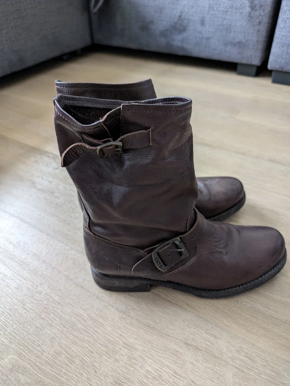 Frye Veronica Brown Leather Mid-Calf Buckle Boots - Women - Picture 2 of 7
